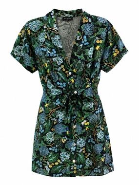 NWT R.G KANE FLORAL PRINT GREEN AND BLUE MINI DRESS WITH SHORT SLEEVES
